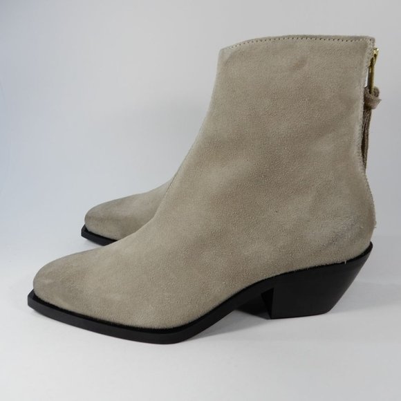 All Saints Lenora Heeled Ankle Boots Size 37 6.5 7 Stone Suede Leather NEW $349 - Picture 7 of 15